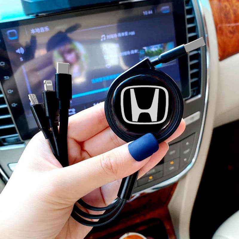 Para honda Carro 3 Em 1 Cabo De Telefone Retrátil Tipo C USB Carregamento Rápido HRV Civic City Fit CRV