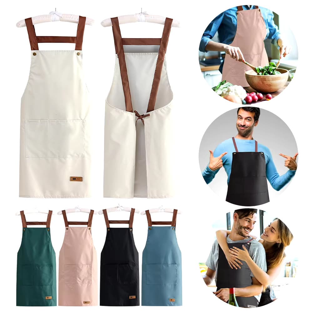 Avental de cozinha resistente a óleo e água, com grandes bolsos frontais e babador ajustável para o cozinheiro doméstico