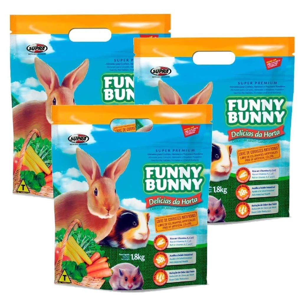 Kit 3 Funny Bunny Delícias Da Horta 1,8kg Ração Para Hamster, Coelhos e Porquinhos Da India