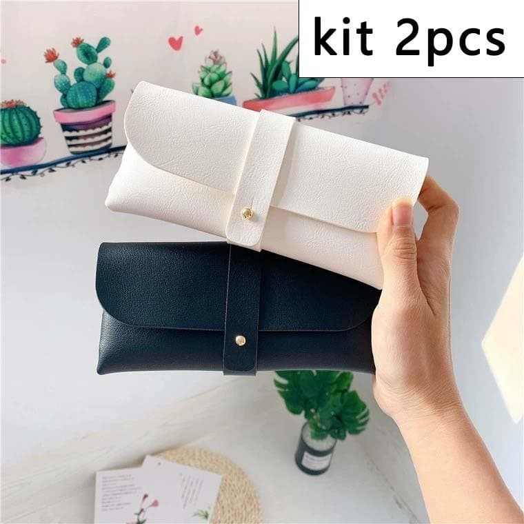 Kit 2 Porta Óculos de Sol Estojo em Couro Sintético