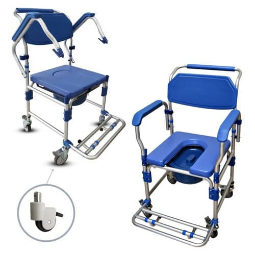 Cadeira de Banho Higiênica até 150kg Abertura Frontal Braço e Pé Rebatível Aluminio