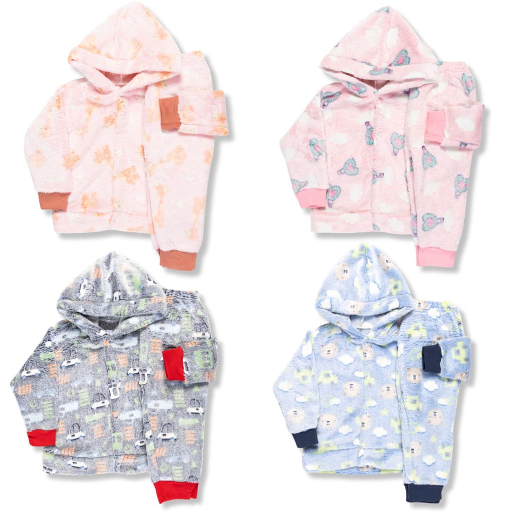 Kit 4 Peças Roupa Infantil Frio Inverno  - 2 Conjunto Fleece Lúdico Brilha No Escuro Menino Menina