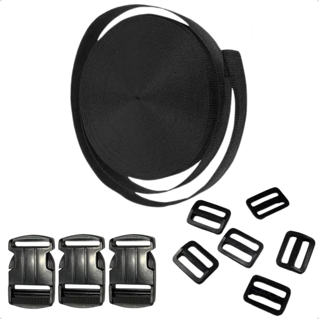 KIt 10 Metros Cinta Ca + 10 Fechos + 10 Reguladores 40mm Para Mochilas Bolsas
