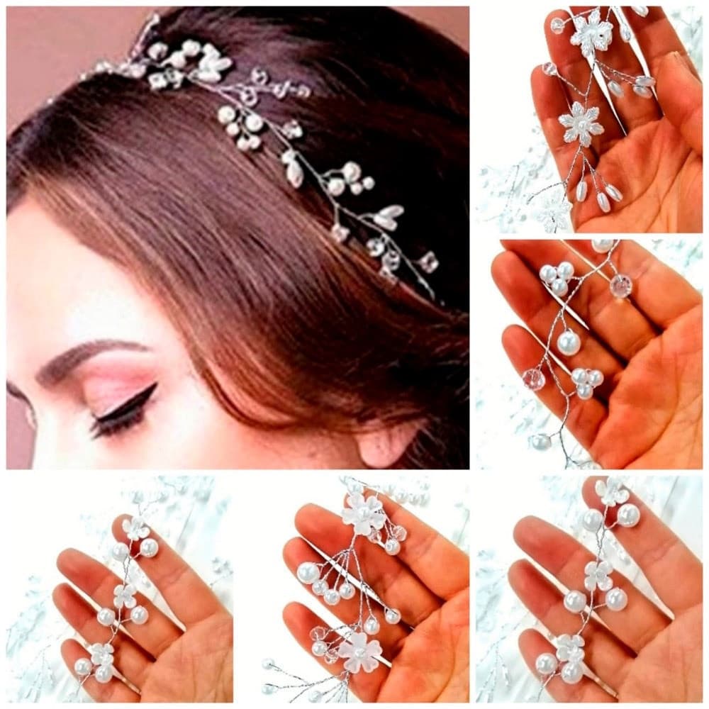 Arranjo Tiara Cabelo Noiva Debutante Fio Strass Pérolas/Floral