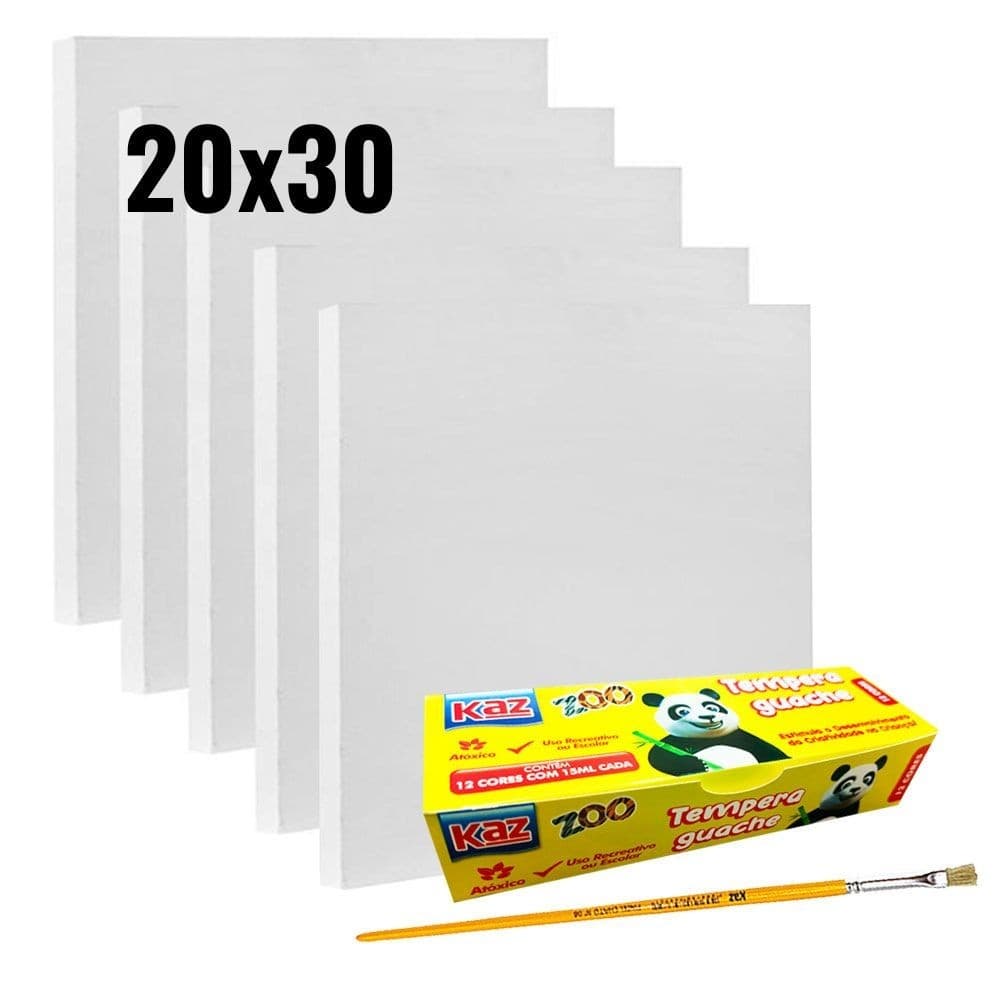 Kit Com 05 Telas Para Pintura 20x30cm + 12 Tintas e Pincel - Uso Profissional e Artístico