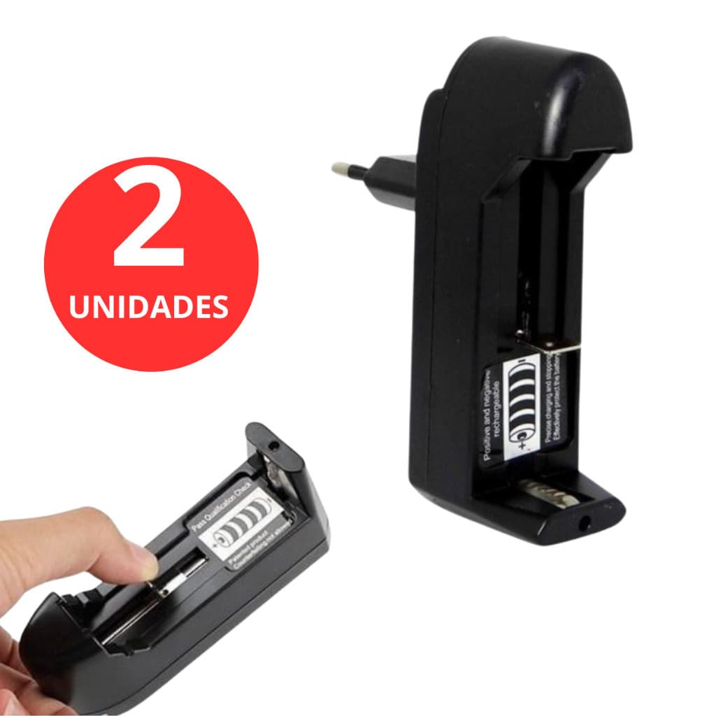 Kit 2 Carregador Bateria Pilha Recarregável de 3,7V 18650 16340 14500 Bivolt Para Lanterna Tatica