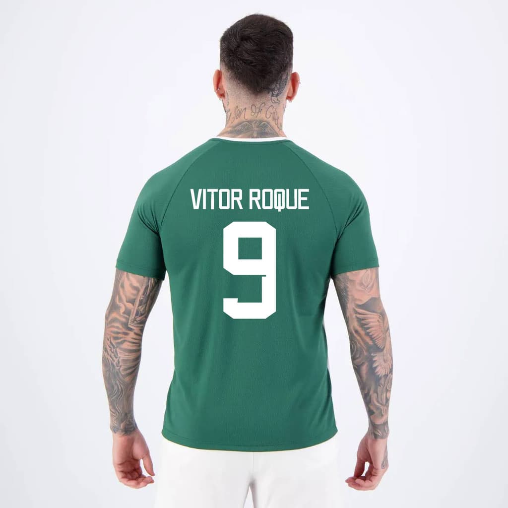 Camisa Palmeiras Vitor Roque 9 Alviverde Branca e Verde