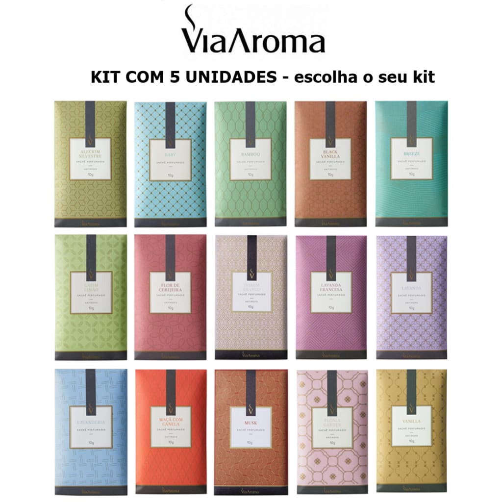 Kit 5 Sachê Perfumado Aromatizador 10G Para Guarda-roupas Closts Carros e Embalagens Via Aroma