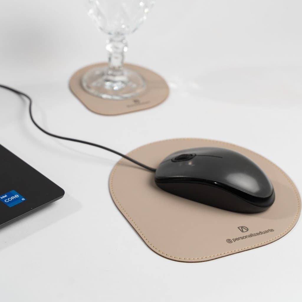 Mouse Pad + Porta Copos de Couro Sintético Personalizado