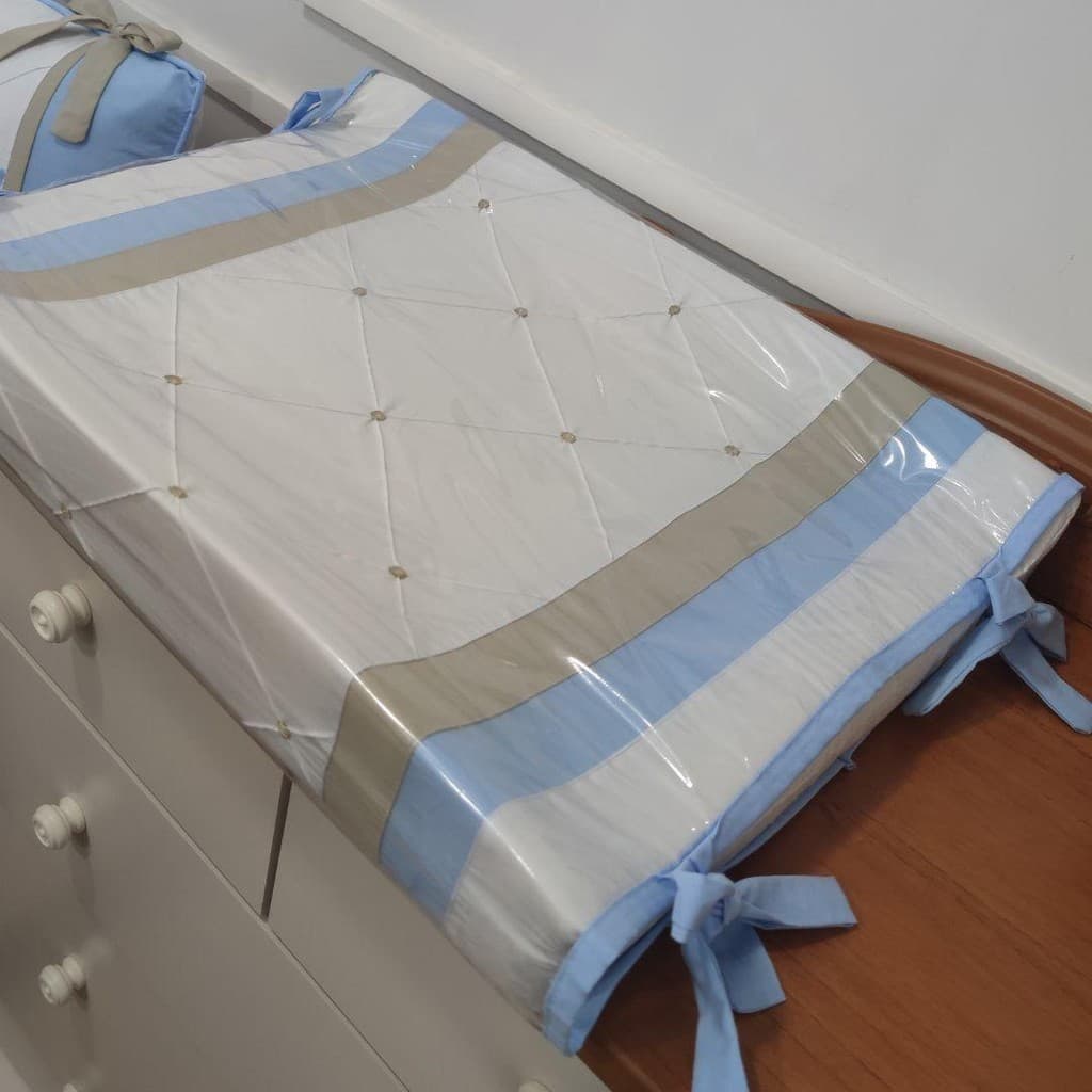 Trocador Americano para Cômoda Luxo Nervuras Azul Bebê com Caqui Claro para Meninos