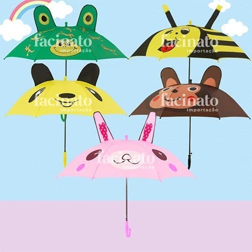 Sombrinha Guarda Chuva Infantil Bichinhos Com Orelhinhas Abertura Automática Com Apito