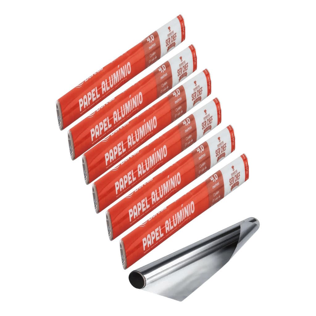 Kit 6 Rolo Papel Alumínio Resistente 30cm X 4m Multiuso
