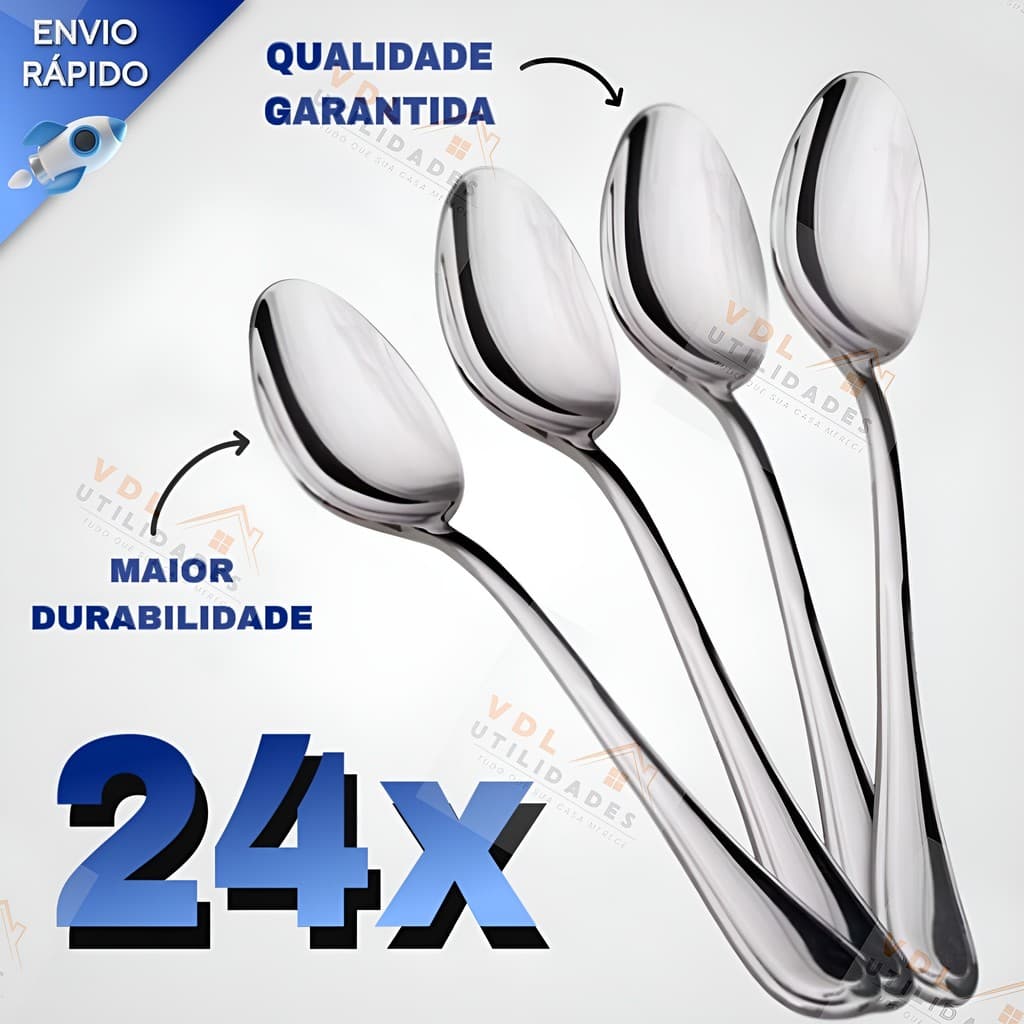 Jogo de Talheres 24 peças de Colher Aço Inox Mesa Cozinha Casa