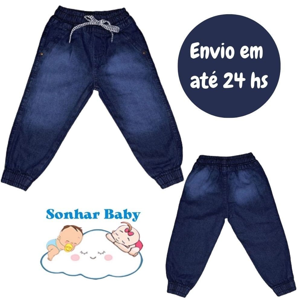 Calça Jeans Infantil Jogger Menino com Elástico e Regulador na Cintura Tamanhos 1 ao 8
