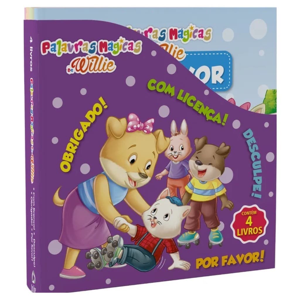 Livros Coleção Palavras Magicas de Willie - Com Licença Obrigado Desculpe Por favor - 4 Livros