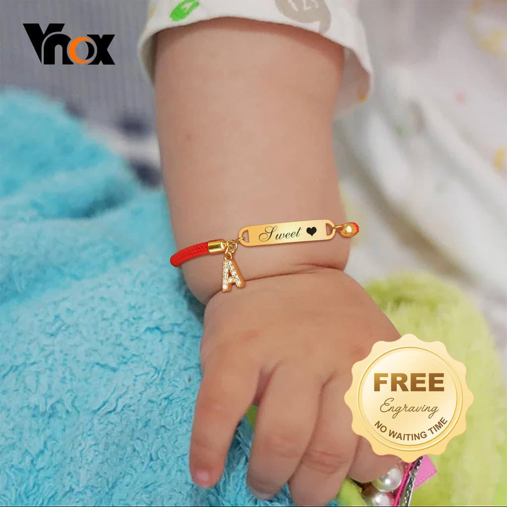 Pulseira De Bebê Com Nome De Letra Inicial Personalizada Vnox , Presente De Nascimento De Criança Recém-Nascida , Corda