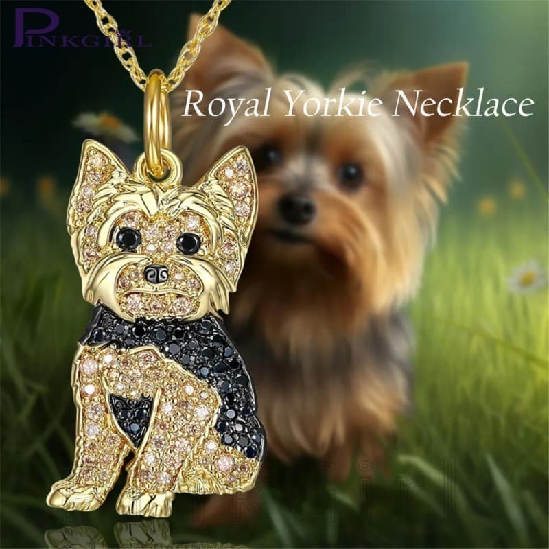 York Yorkie Dog Pendant Necklace-Presentes De Aniversário Para Os Amantes De Cães-Exquisito , Bonito , Desenho Animado-Acessórios De Jóias-Cadeia De Clavícula Filhotes De Estimação