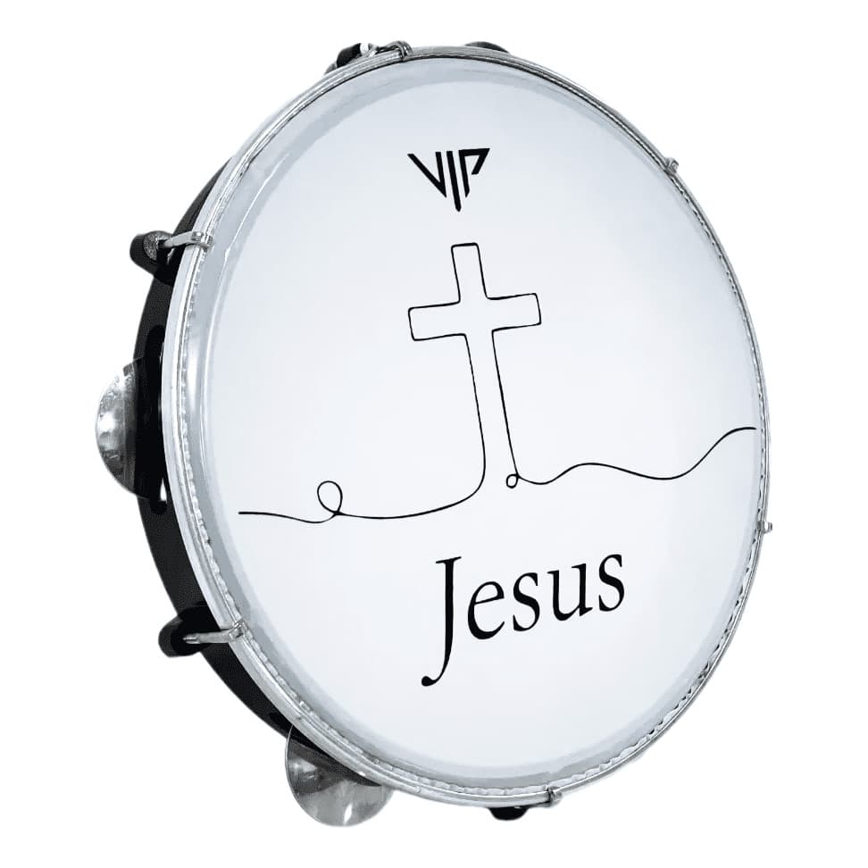 Pandeiro  Profissional 10 Polegadas Pele Leitosa Vip Jesus