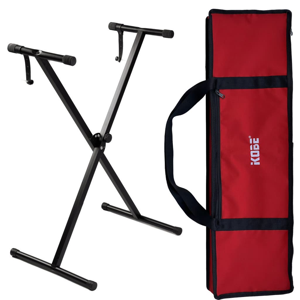 Suporte Para Teclados Musicais 5/8 61 Teclas + Capa De Transporte Kobe Vermelha