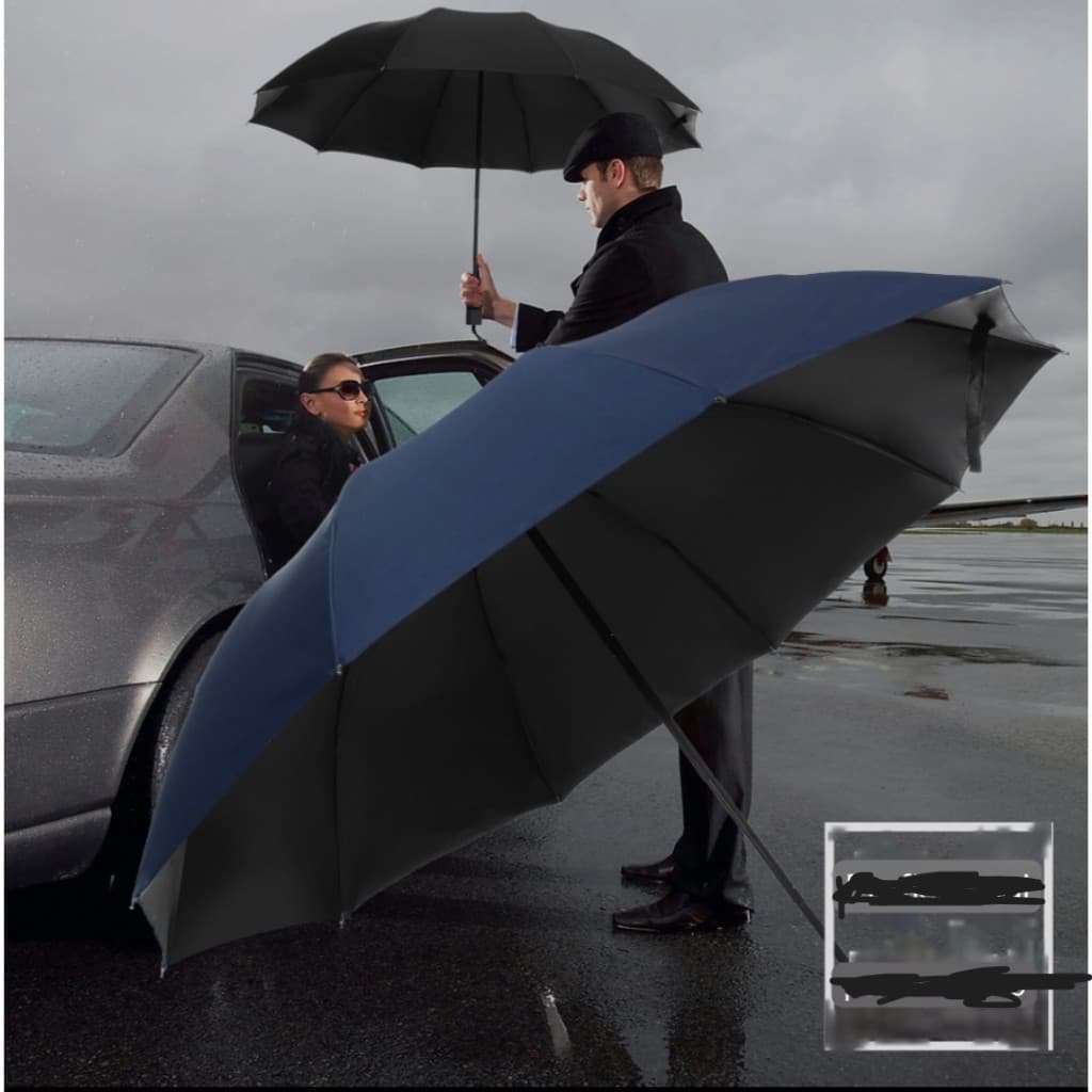 Guarda-chuva grande duplo extra grande reforçado preto cor sólida unissex