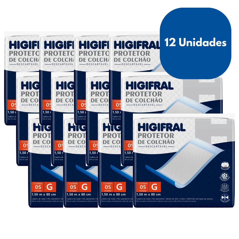 Kit 12 Protetor de Colchão Higifral Descartável G c/5