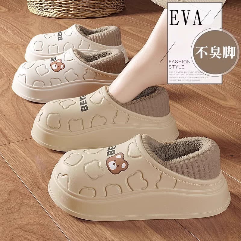 Chinelos de algodão feminino outono inverno 2025 novo estilo interior casa salto impermeável Anti-deslizamento mulheres 