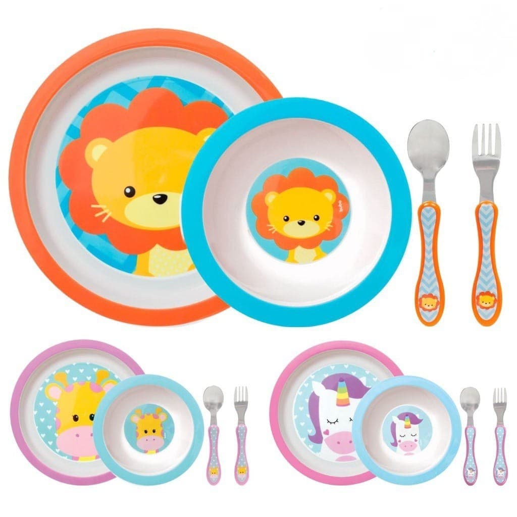 Kit Refeição Infantil Prato Bowl Raso Colher Garfo Inox Bebê
