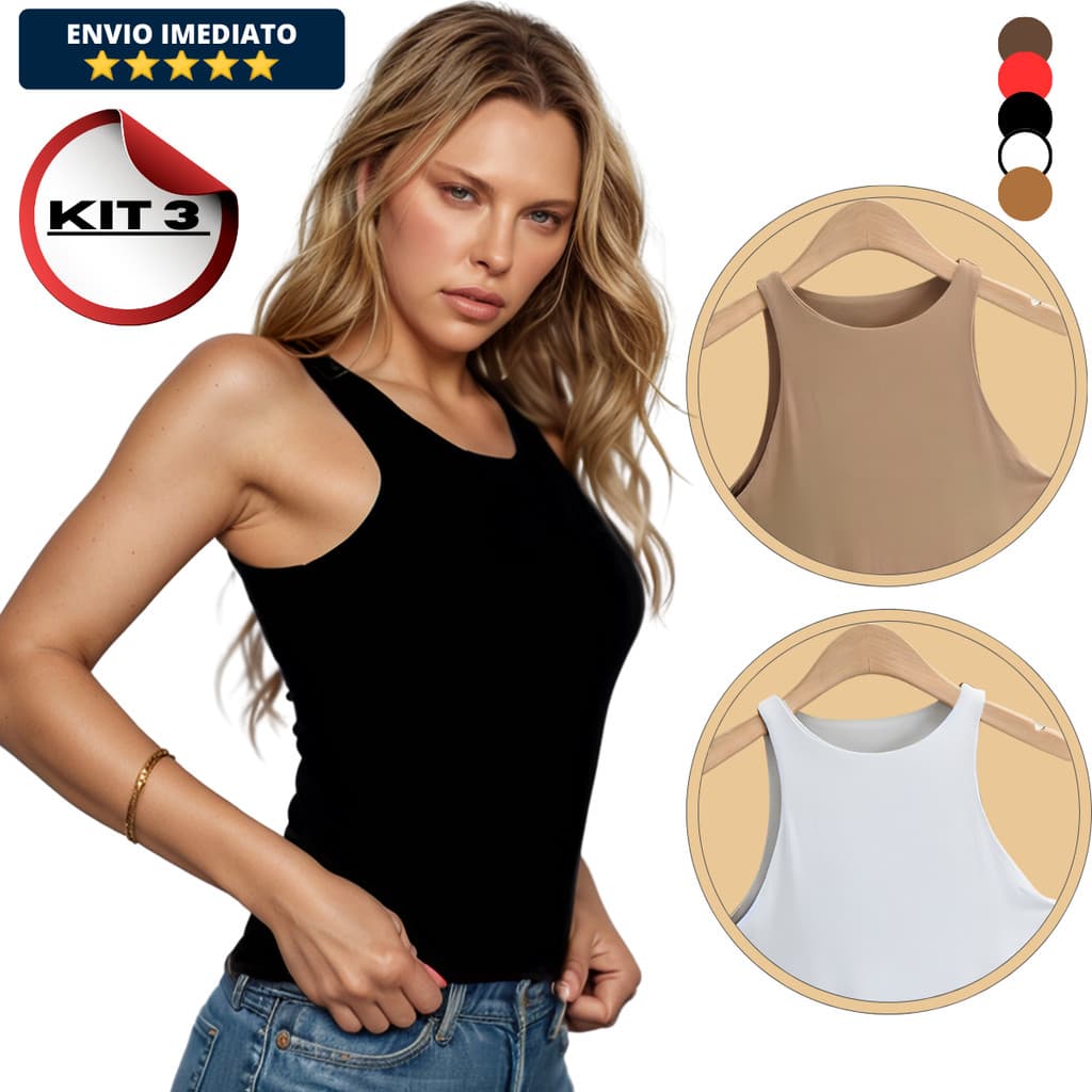Kit 3 Blusinhas Regatas Feminina Forro Suplex Básica Blogueira Elegante