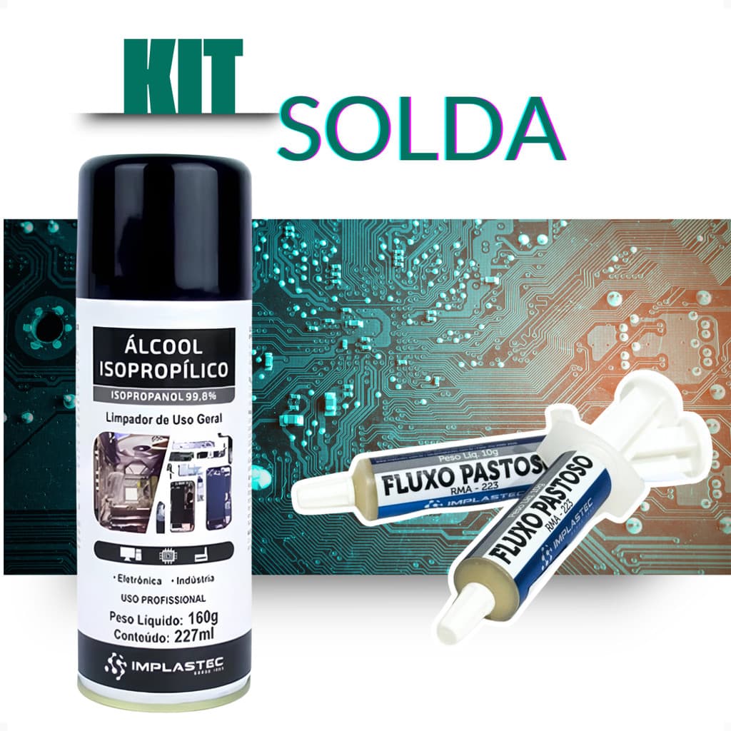 Kit 2x Fluxo Pastoso 10g + Limpador Spray de Placas e Componentes Eletrônicos 160g