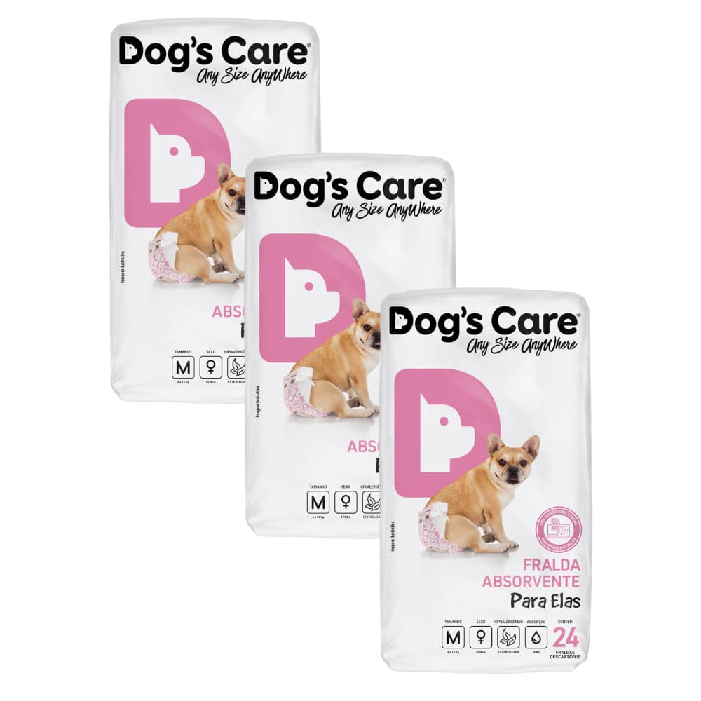 Kit Fralda Higiênica Pet p/ Cães Fêmea Dogs Care Tam M 72 Un