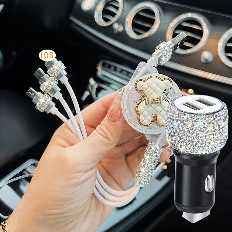Porta Dupla Bling USB Carregador De Carro Crystal Diamond Telefone De Cristal Tomada De Carregamento Rápido Adaptador Multiportas Glitter Decoração Plug Com Martelo