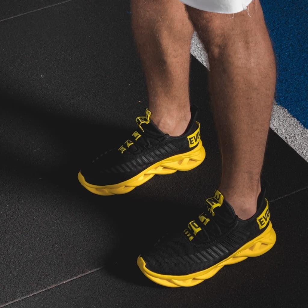 Tênis Masculino Esportivo Preto Amarelo Macio Leve Feminino Original De Fabrica Qualidade Excelente