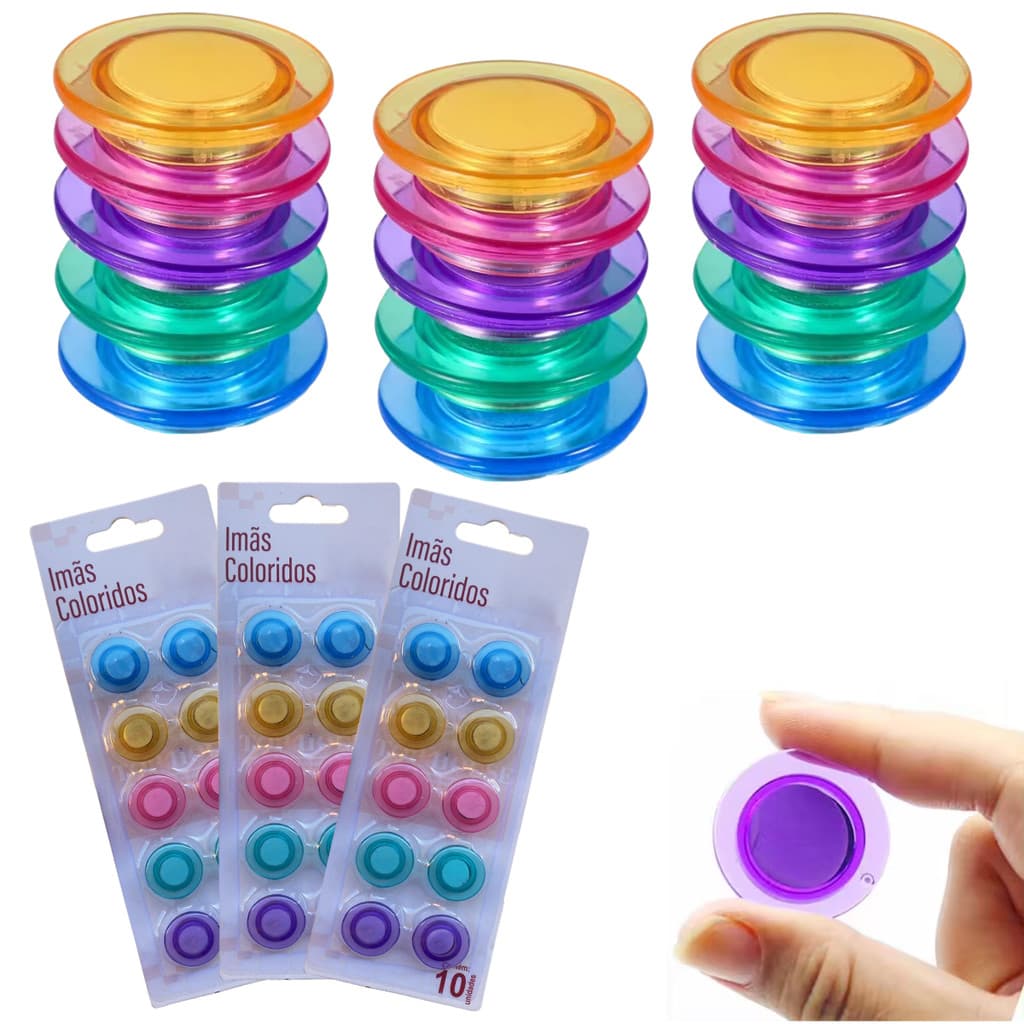 Kit 100 Imã Decorativo Colorido Redondo Coração Para Mural Fotos Geladeira Quadro Branco Recado