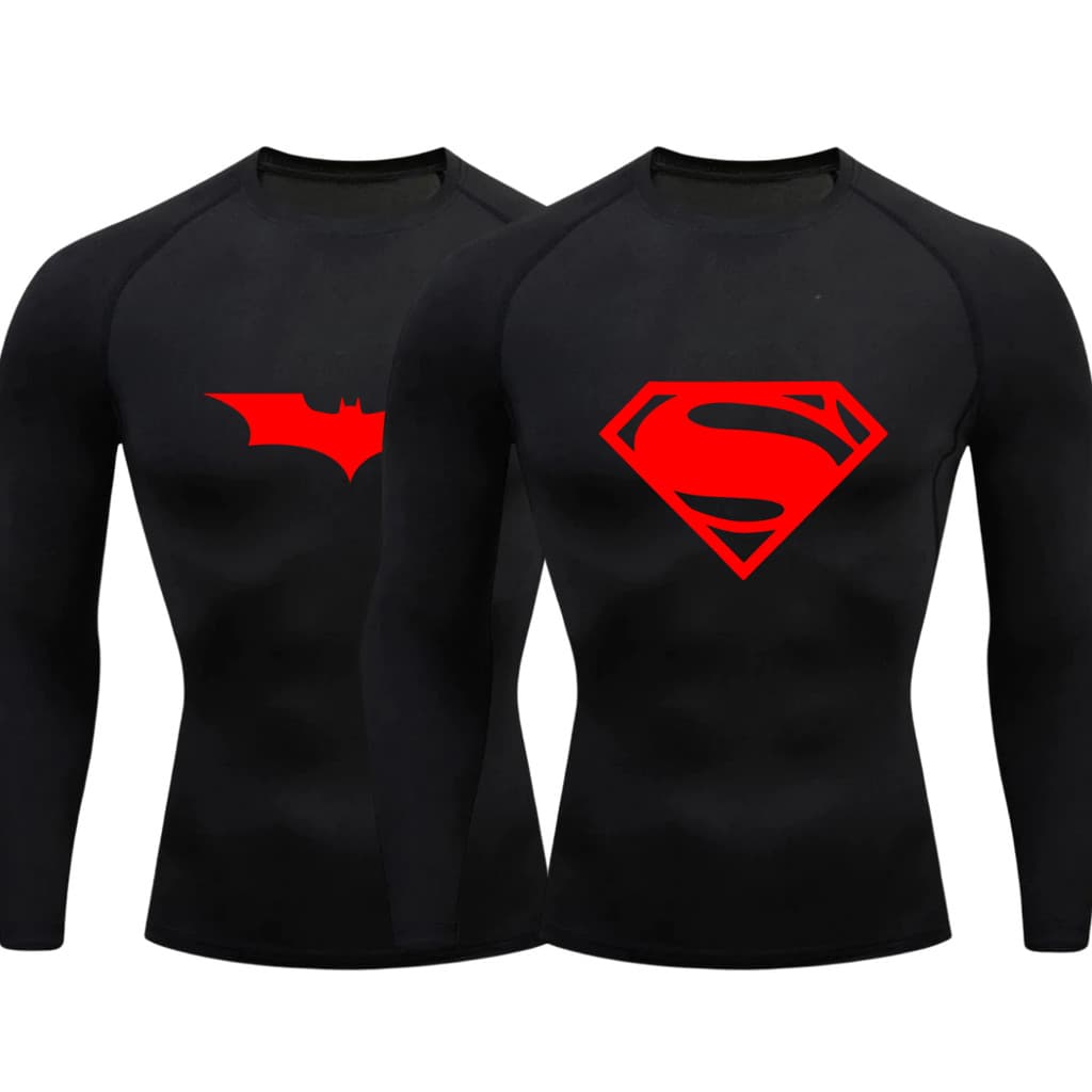 Kit 2 Camisetas Compressão Proteção Uv Tecido Gelado Manga Longa Heróis Batman E Super Homem