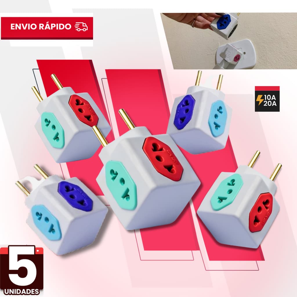 Adaptador de Tomada CUBO Benjamin universal 10A 20A 1/2/3/5 unidades Pino Maciço Resistente 4 Tomada