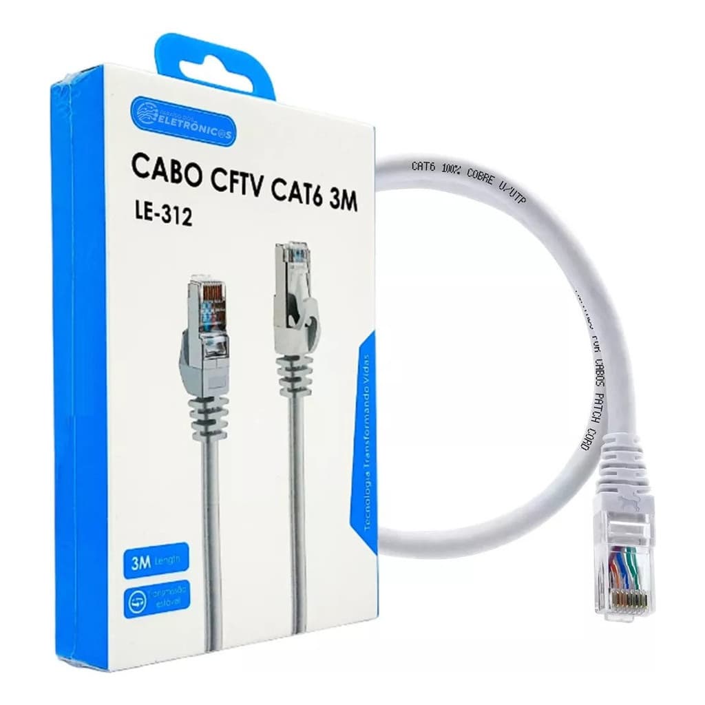 Cabo De Rede 3m Ethernet Rj45 Cat6 Lan Rede E Cftv Le-312