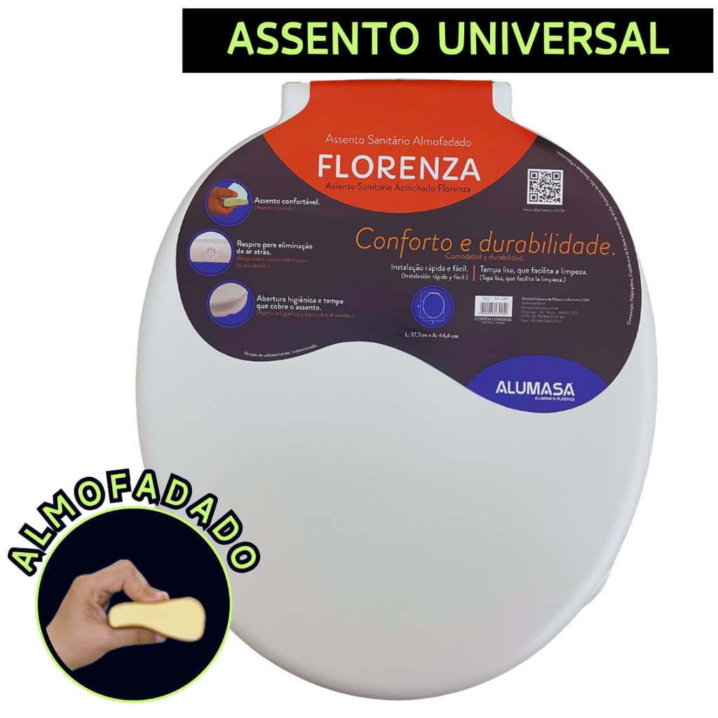 Assento Sanitário Tampa Vaso Almofadado Branco Alumasa Florenza Universal Deca Celite Logasa Incepa