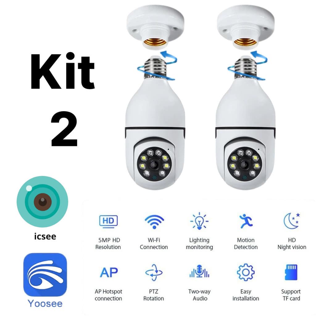 Kit 1 - 2 Câmera Segurança Prova D'água Infravermelho Lâmpada Externa 360 Sem Fio Wifi 2.4G - ICSEE YOOSEE