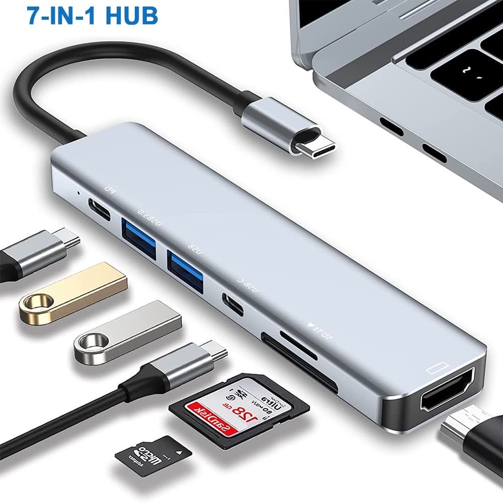 HUB 7 em 1 Tipo C USB HDTV 4K 30Hz Vídeo USB 3.0 USB 2.0 SD TF Cartão Slot Leitor de Dados USB-C