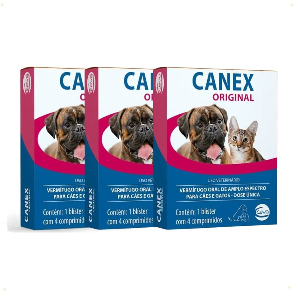Kit 3 Vermífugo Canex Original Cães e Gatos 12 Comprimidos