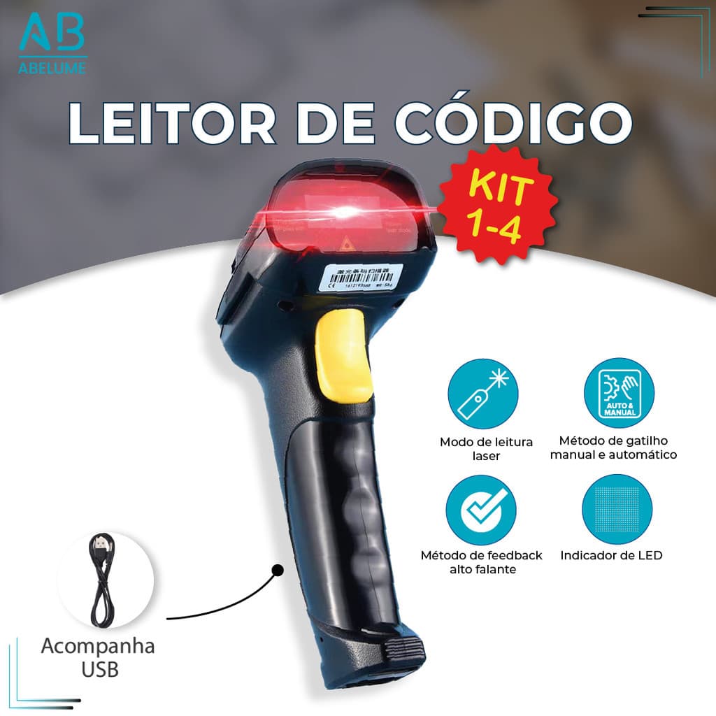 Leitor De Código De Barras Scanner Laser Com Fio USB Leitura 1D