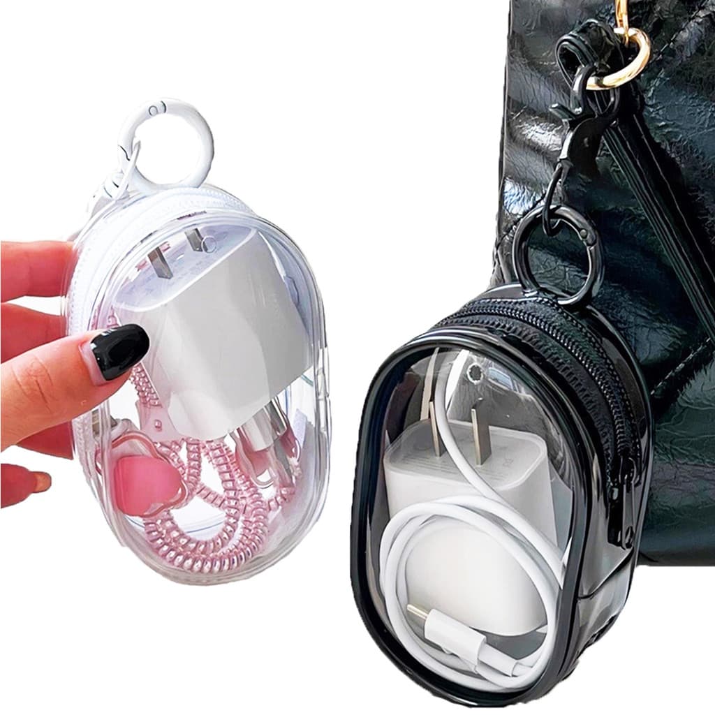 Mini Bolsa Portátil Transparente com Zíper para Carregador Fone de Ouvido Acessórios de Viagem