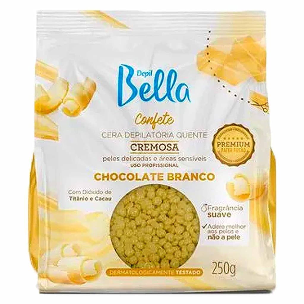 Cera Depilatória Confete Chocolate Branco 250g - Depil Bella