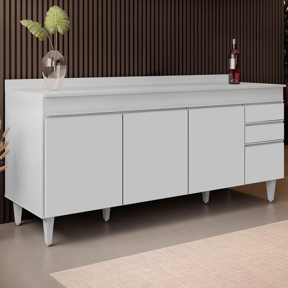 Balcão de Cozinha Gabinete 180cm com Tampo Dallas Branco - Lumil