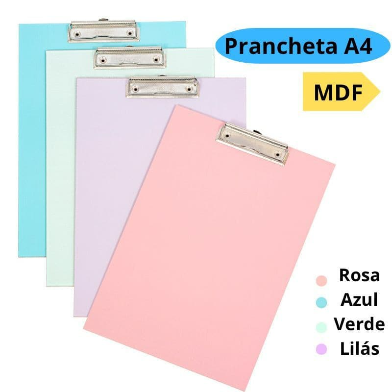 Prancheta A4 Colorida Mdf Com Oficio Prendedor De Metal Eficiente 33cm x 23cm Stalo
