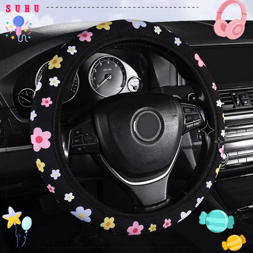 Capa De Volante De Carro SUHU , Pequena Flor Fresca Elástica Sem Alça Interna , Uso Geral