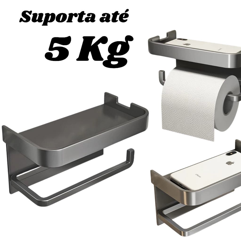 Suporte Papel Higiênico Premium Apoio Para Celular de Banheiro Fixo na Parede Sem Furos