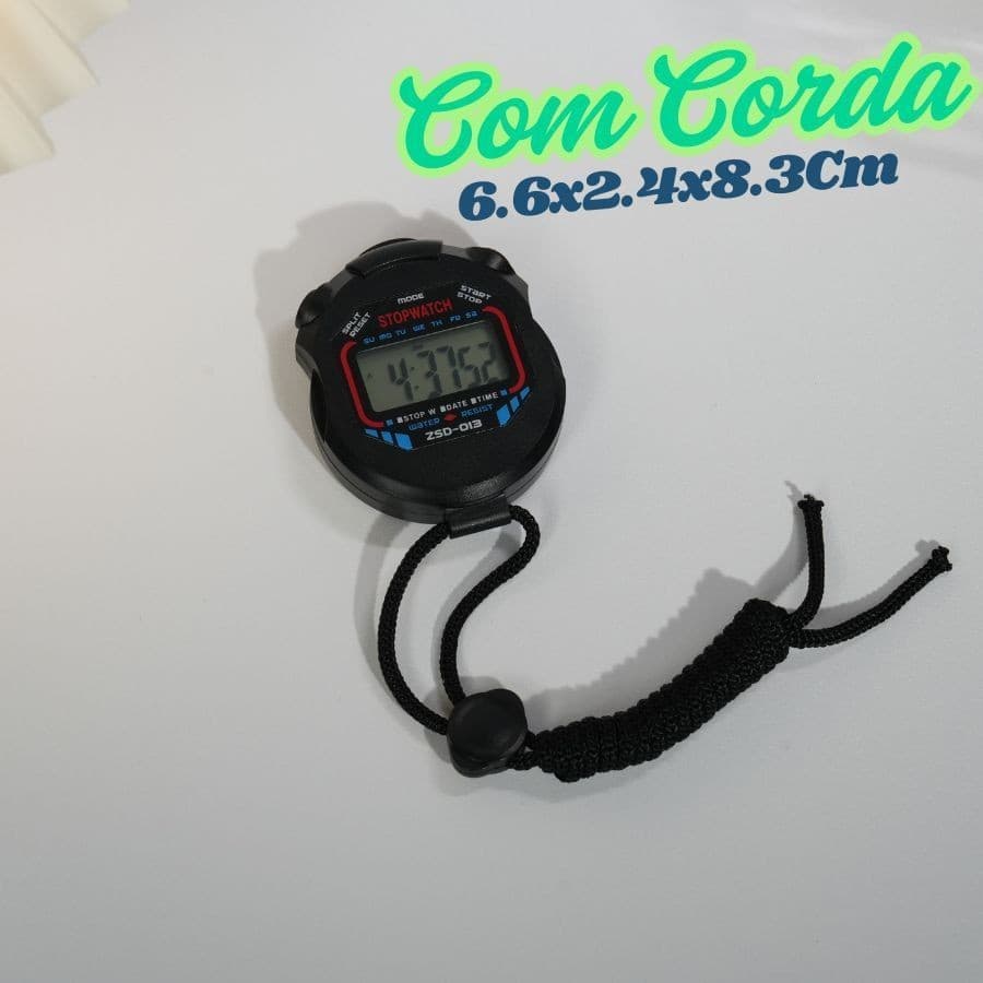 Cronômetro Progressivo De Resistente a água Mão Digital Alarme Hora 6.6x2.4x8.3Cm Preto Com Corda