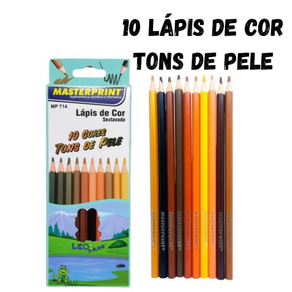 Lápis de Cor Tons de Pele 10 Cores Escolar Sextavado - Masterprint