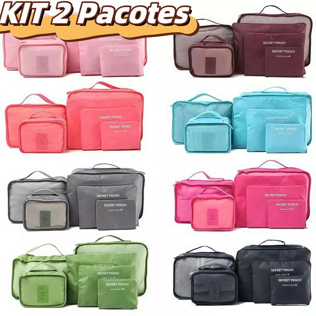 Kit 2 E 1 PCT Organizador De Mala De Bagagem Viagem Kit 6 Necessaire Bolsa